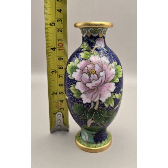 Other - Chinese Cloisonne Enamel Vase 5" Tall Mid-Cen With A Pink Peony Motif B#28